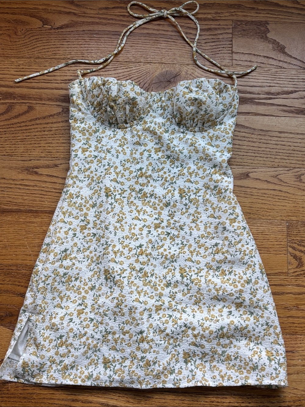 Strapless Floral Mini Dress in Cream and Mustard